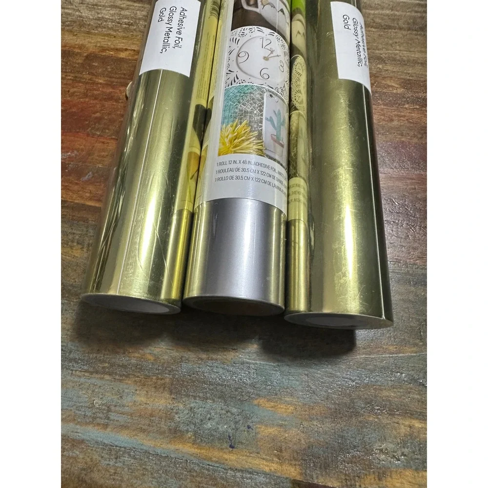 Cricut Adhesive Foil 3 Roll Bundle Glossy Metallic Gold and Matte Silver 12x48in